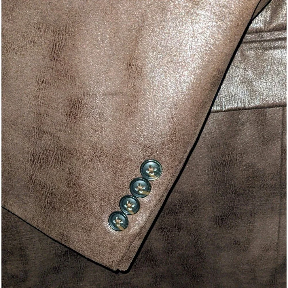 Emanuel Ungaro Men's 48R Brown Leather Look Sport Coat Blazer 2 Button Polyester